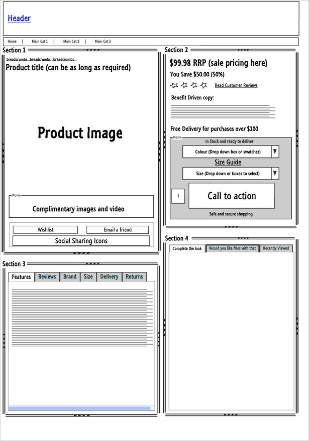 Product Page Wireframe UX 