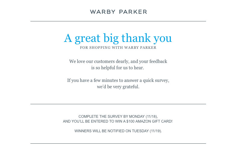 example of order confirmation email - Warby Parker ecommerce marketing