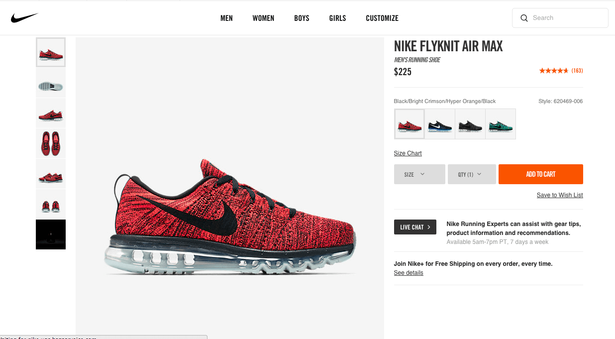 ecommerce product page detail Nike