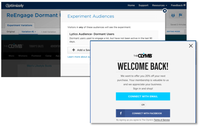Optimizely the clymb welcome offer personalization