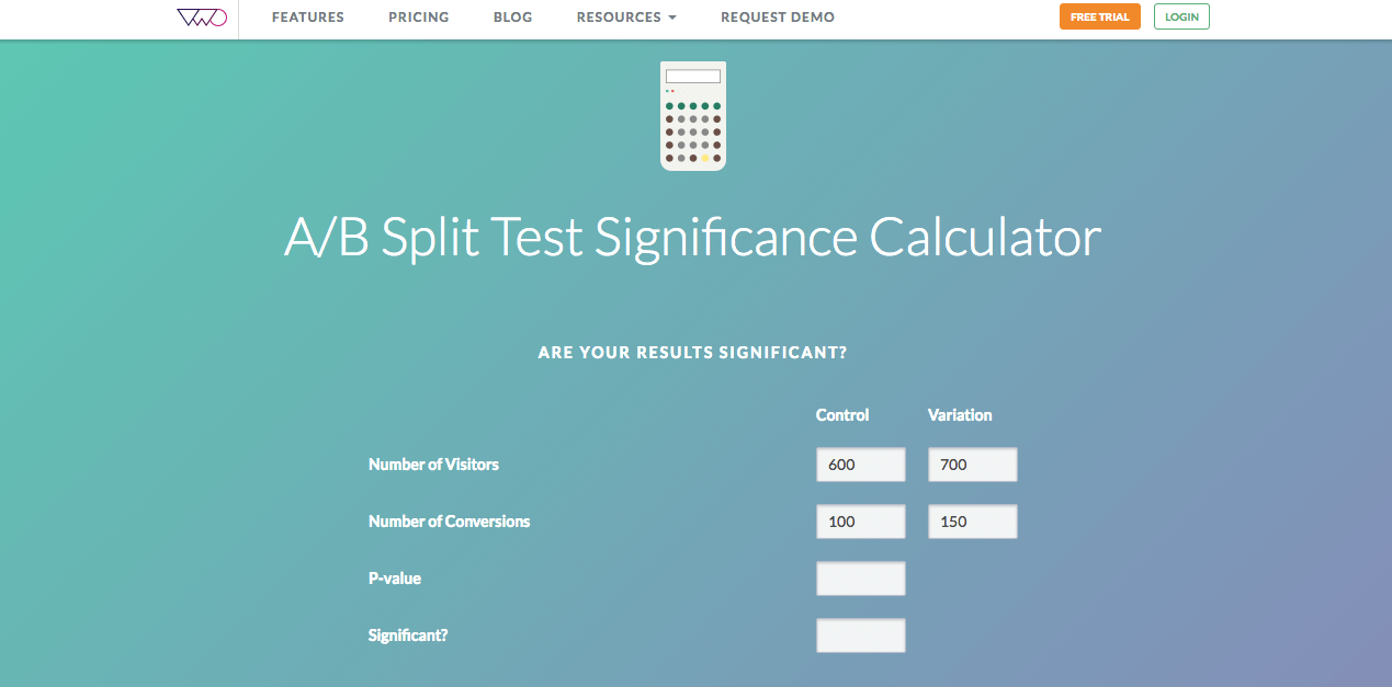 VWO split test significance calculator ecommerce