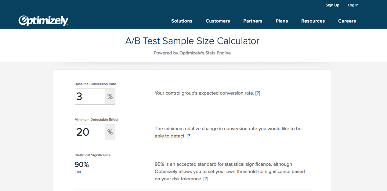 Optimizely sample size calculator ab testing best practices ecommerce
