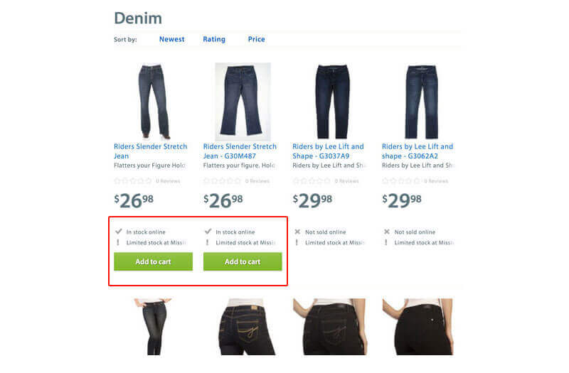 ecommerce mobile site design optimization walmart inventory category page