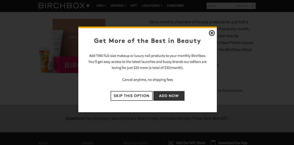 ecommerce revenue growth birchbox upsell at checkout