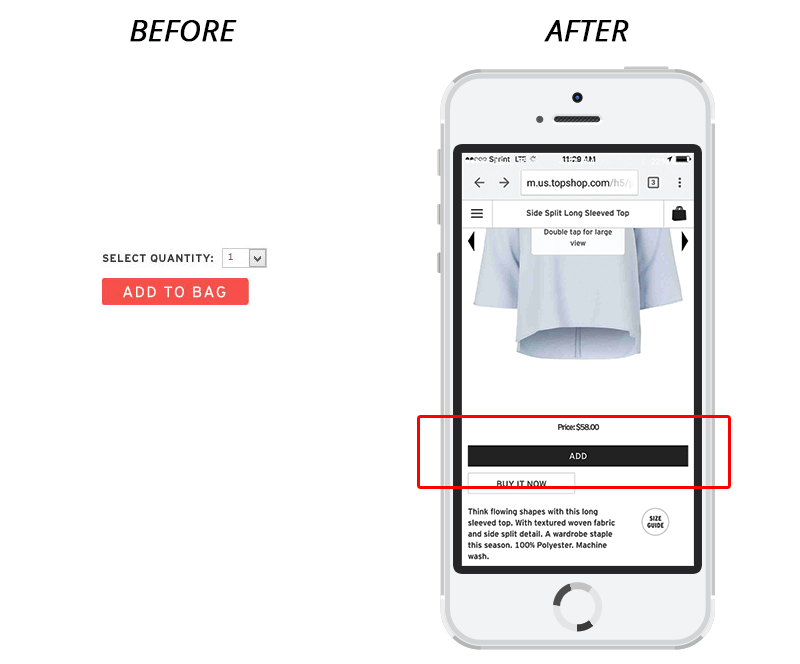 mobile product page design Topshop