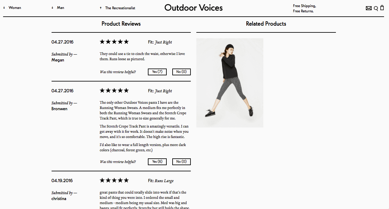 ecommerce product page design optimization product reviews Outdoor Voices