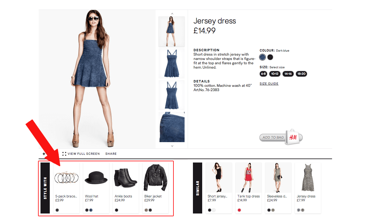 ASOS product page design elements suggested products