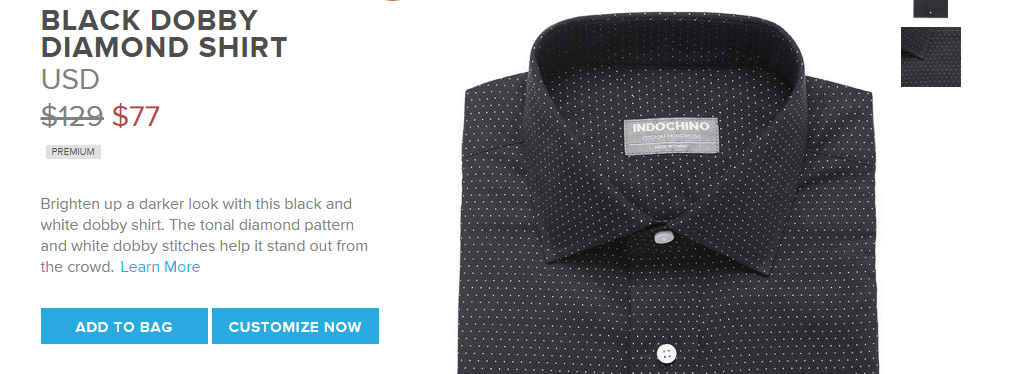 Indochino product page design elements product title