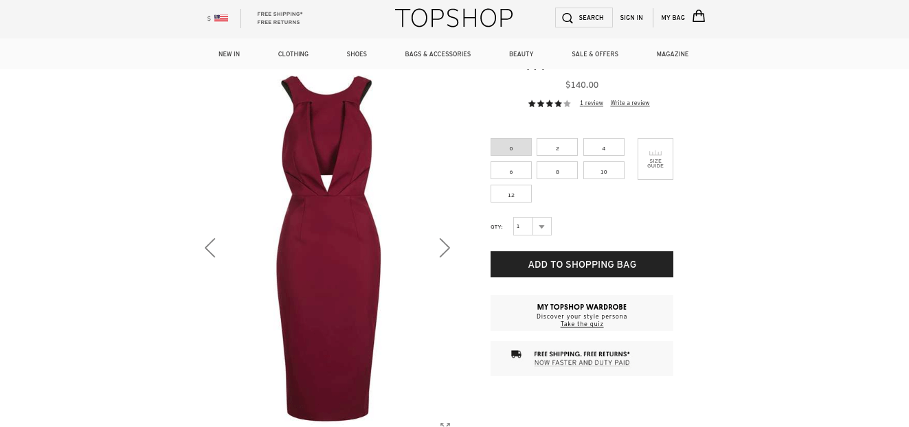 product page design elements Topshop product imagery