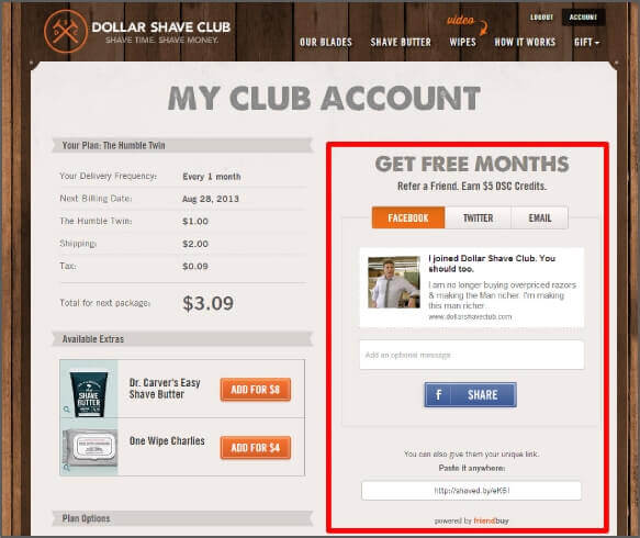 Dollar Shave Club referral marketing increase average order value